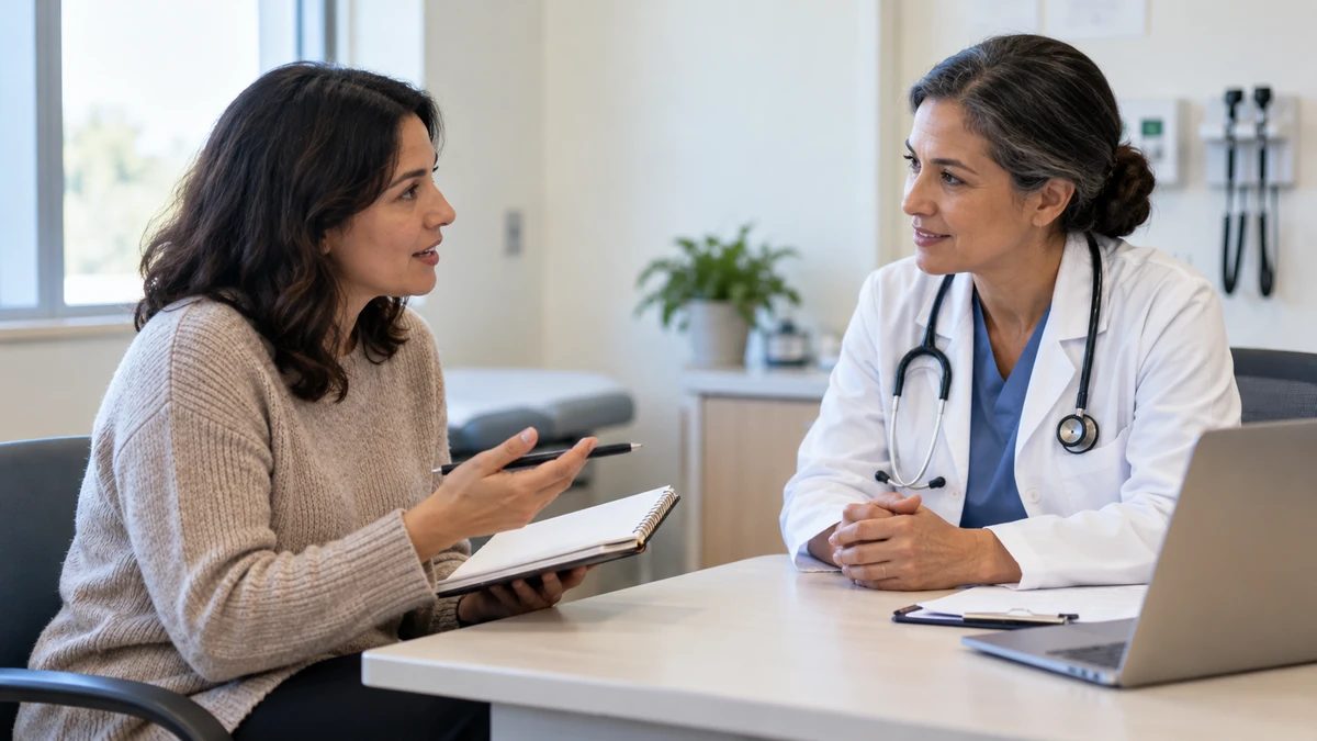 Patient discussing hospital appointment questions with a clinician